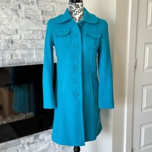 Gap Long Button Up Coat Peacock Turquoise Blue S